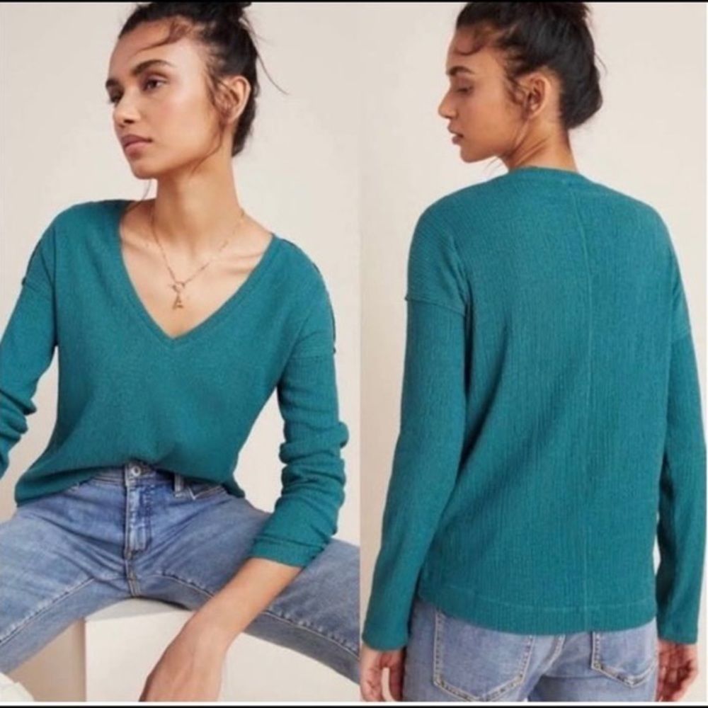 Blue-Green Long Sleeve Blouse